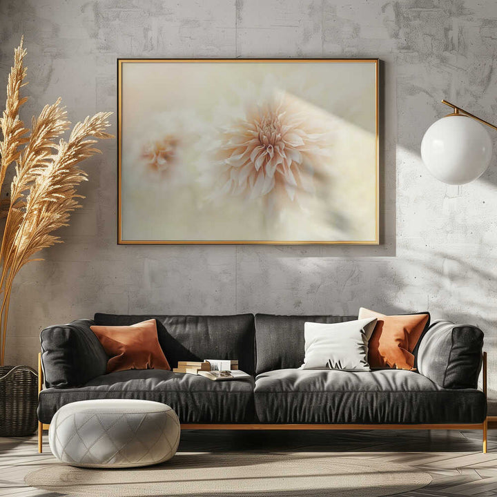 Dreamy Peach Dahlia - Stretched Canvas Poster or Fine Art Print