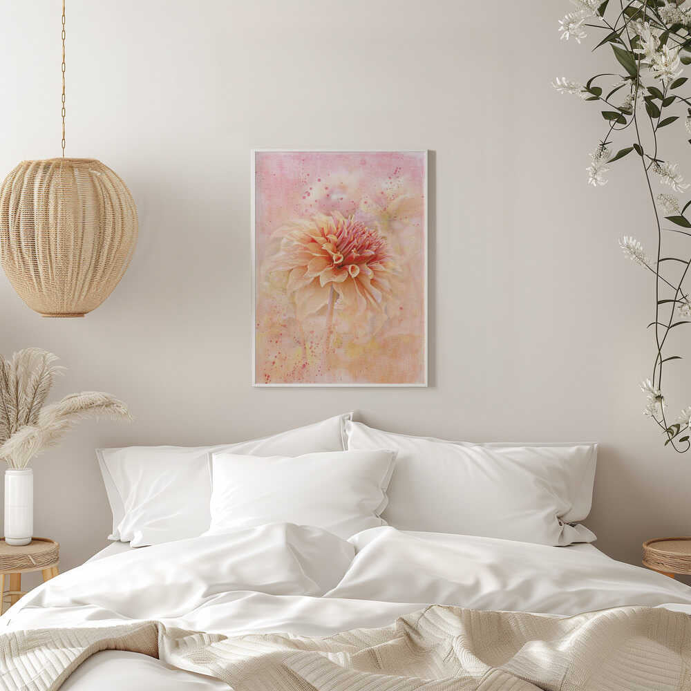 Dreamy Peach Dahlia - Floral Photographic Stretched Canvas Poster or Fine Art Print