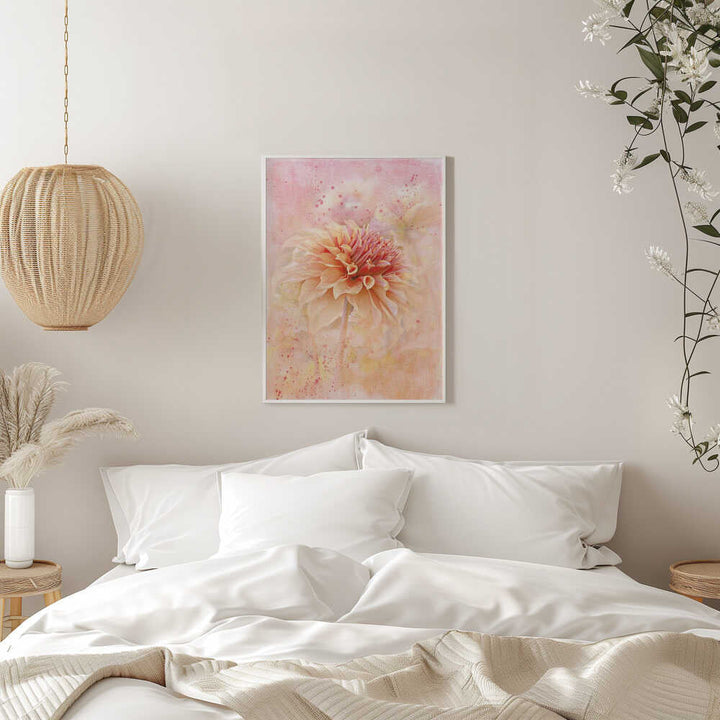 Dreamy Peach Dahlia - Floral Photographic Stretched Canvas Poster or Fine Art Print