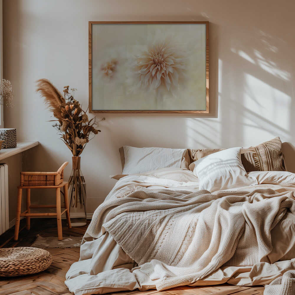 Dreamy Peach Dahlia - Stretched Canvas Poster or Fine Art Print