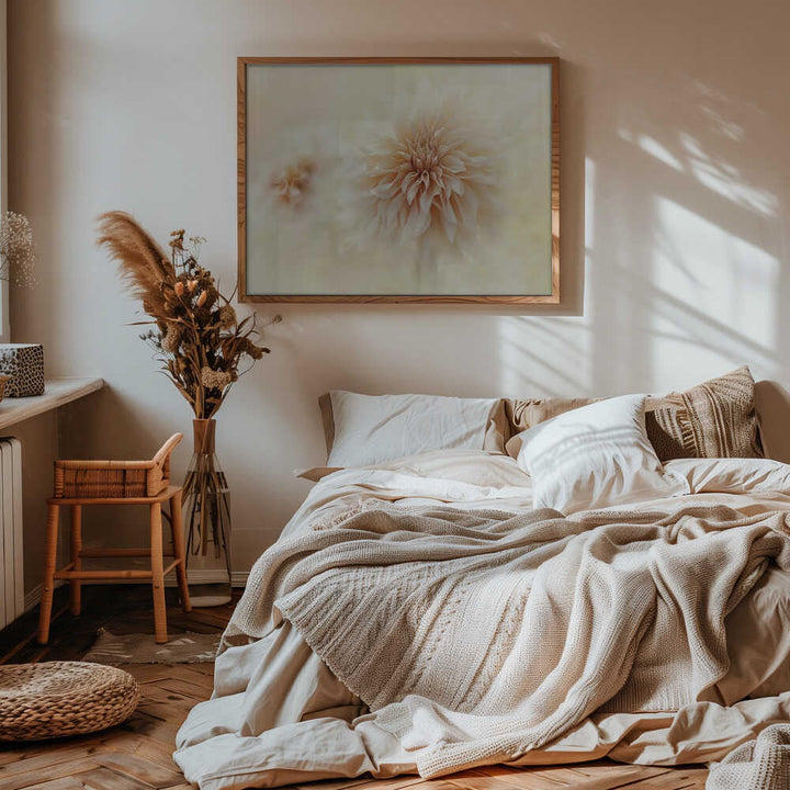 Dreamy Peach Dahlia - Stretched Canvas Poster or Fine Art Print