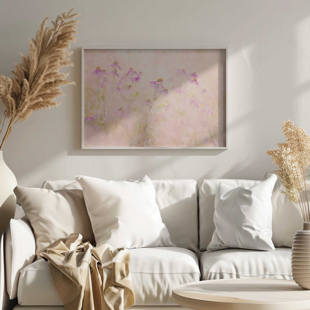Dreamy Pink Coneflowers - Floral Photographic Stretched Canvas Poster or Fine Art Print