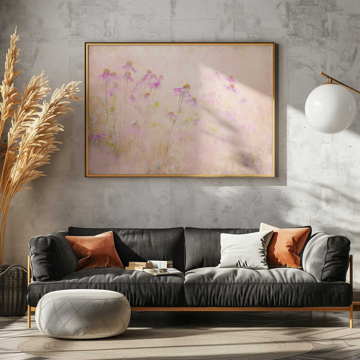 Dreamy Pink Coneflowers - Floral Photographic Stretched Canvas Poster or Fine Art Print