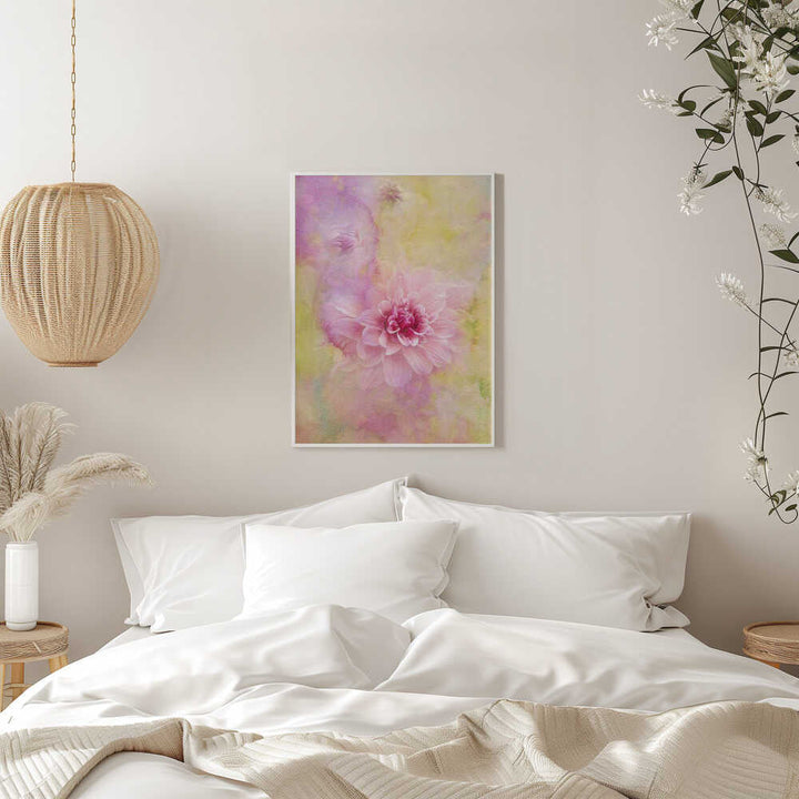 Dreamy Pink Dahlia - Floral Photographic Stretched Canvas Poster or Fine Art Print