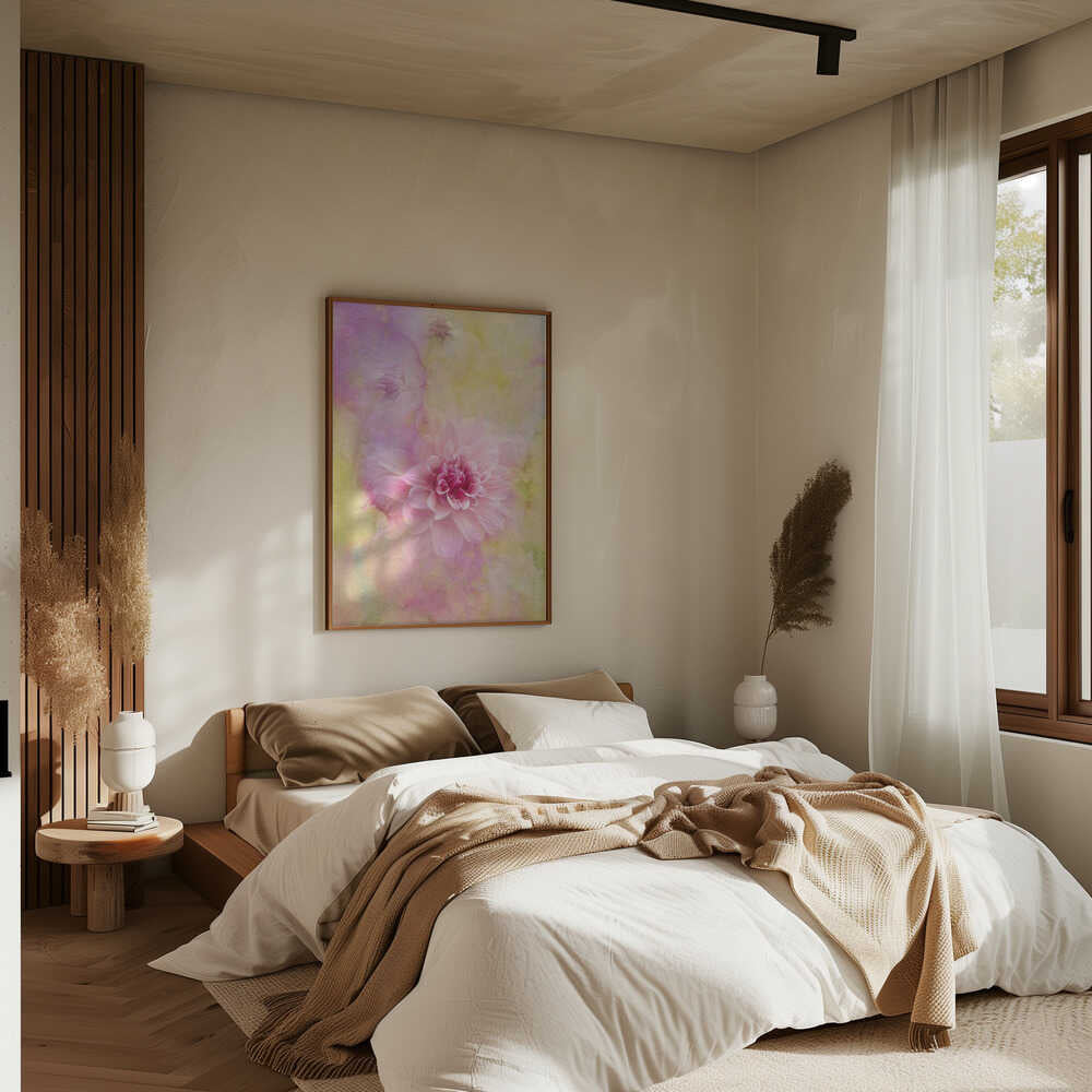 Dreamy Pink Dahlia - Floral Photographic Stretched Canvas Poster or Fine Art Print