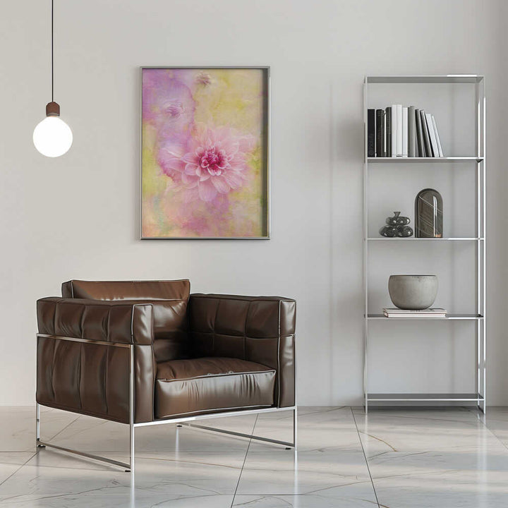 Dreamy Pink Dahlia - Floral Photographic Stretched Canvas Poster or Fine Art Print