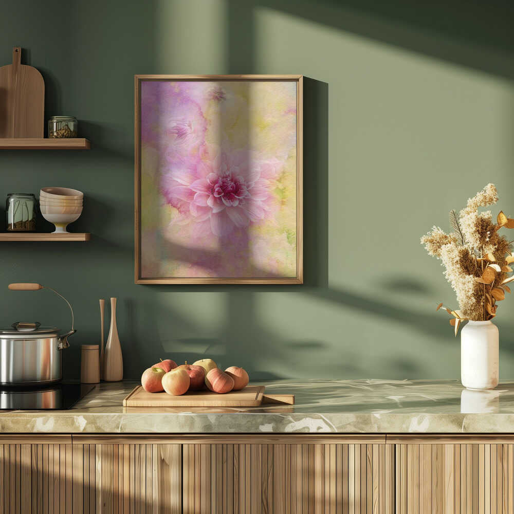 Dreamy Pink Dahlia - Floral Photographic Stretched Canvas Poster or Fine Art Print