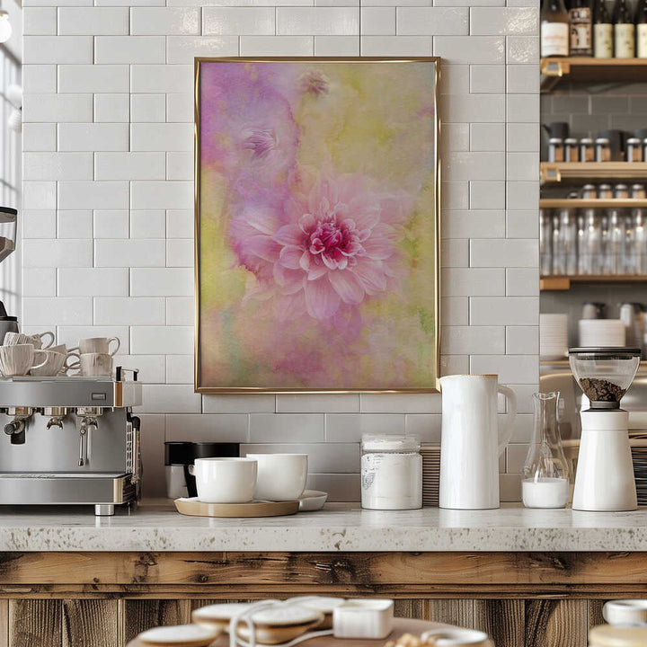 Dreamy Pink Dahlia - Floral Photographic Stretched Canvas Poster or Fine Art Print