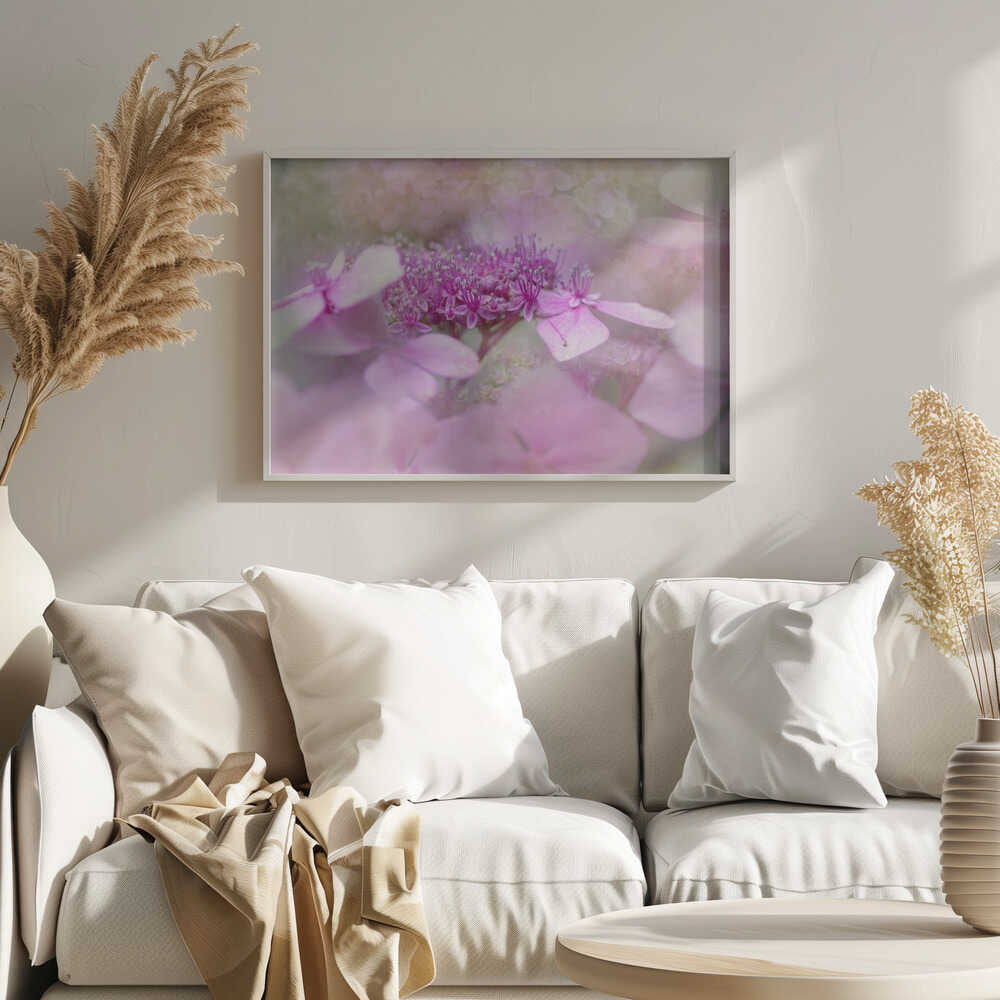Dreamy Pink Flowers - Floral Photographic Stretched Canvas Poster or Fine Art Print
