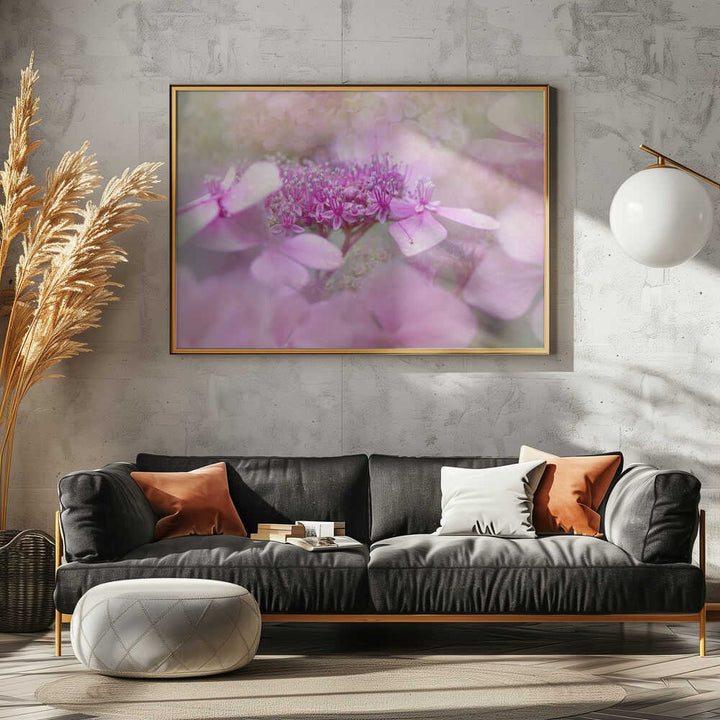 Dreamy Pink Flowers - Floral Photographic Stretched Canvas Poster or Fine Art Print