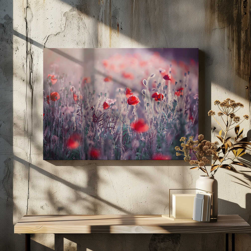 Dreamy Poppy Field - Floral Photographic Stretched Canvas Poster or Fine Art Print