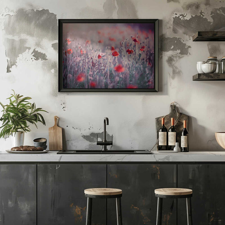 Dreamy Poppy Field - Floral Photographic Stretched Canvas Poster or Fine Art Print