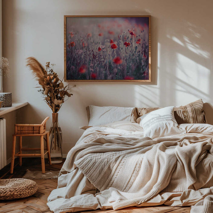 Dreamy Poppy Field - Floral Photographic Stretched Canvas Poster or Fine Art Print