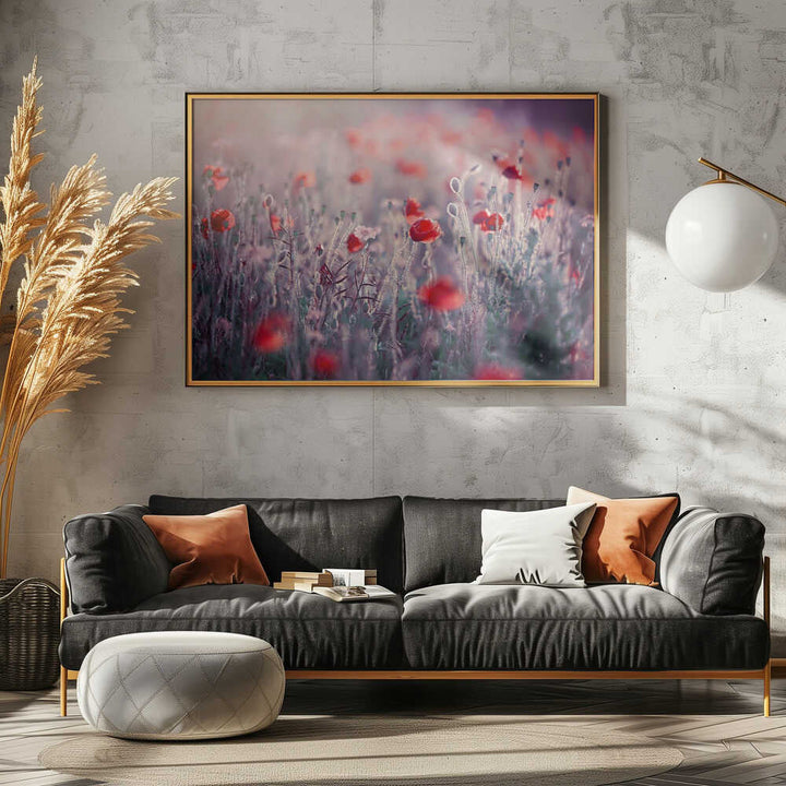 Dreamy Poppy Field - Floral Photographic Stretched Canvas Poster or Fine Art Print