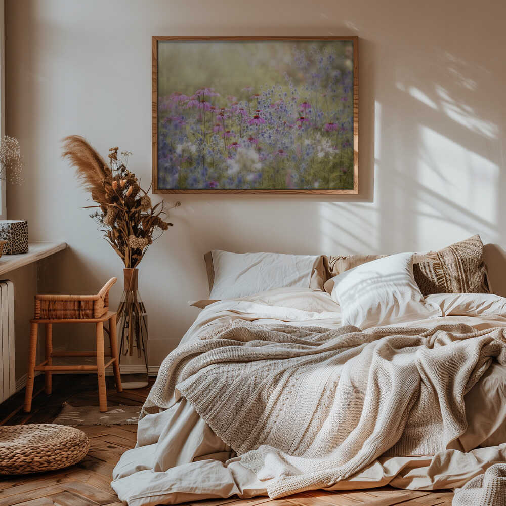 Dreamy Purple Flowers - Floral Photographic Stretched Canvas Poster or Fine Art Print