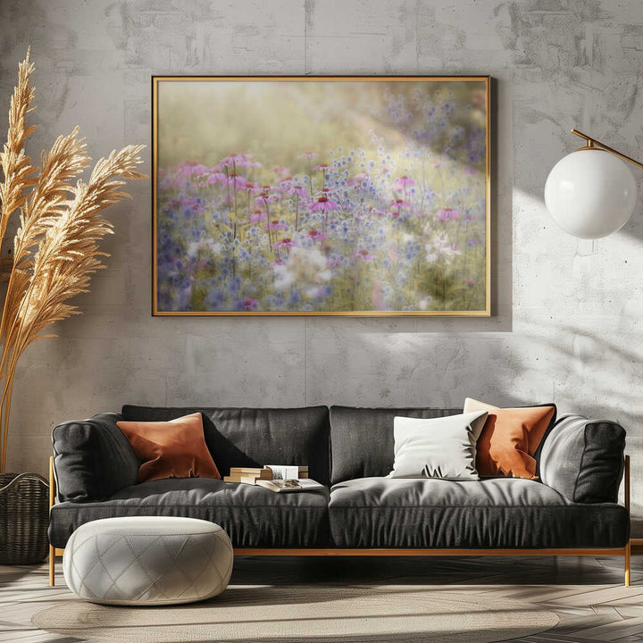 Dreamy Purple Flowers - Floral Photographic Stretched Canvas Poster or Fine Art Print