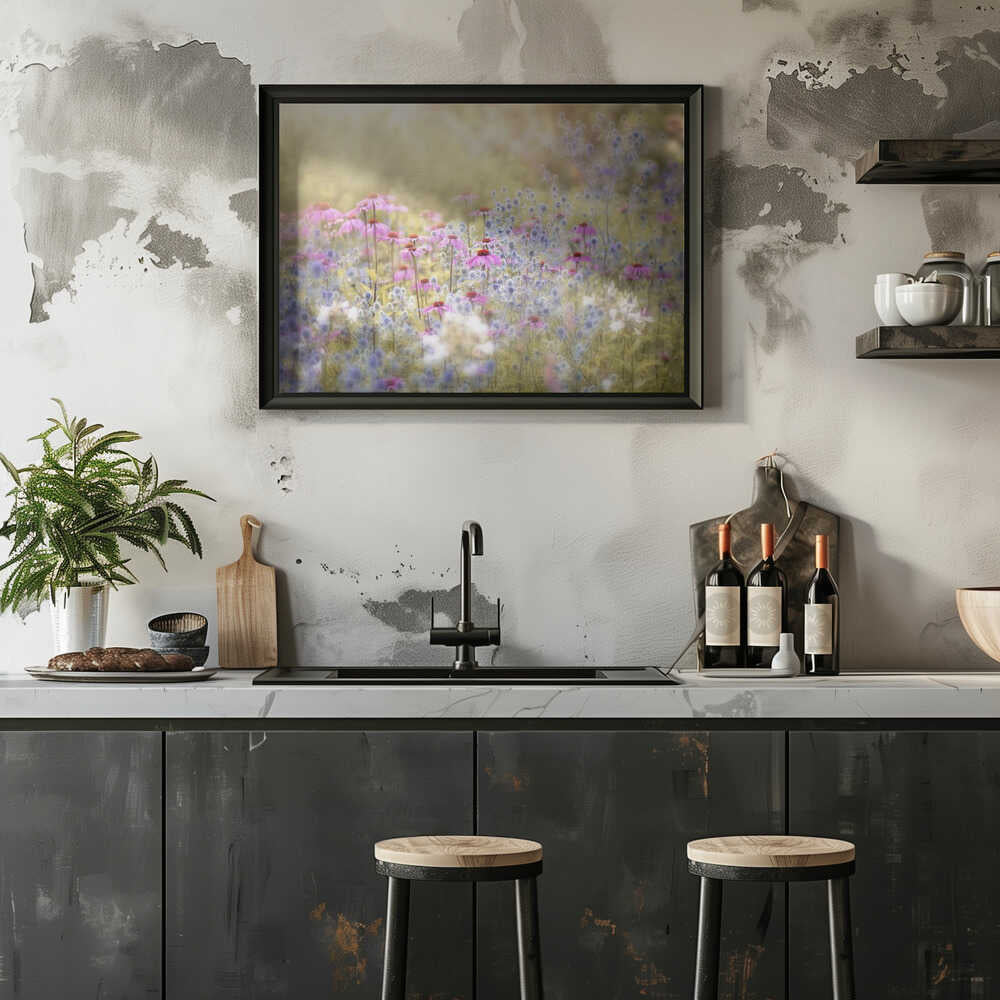 Dreamy Purple Flowers - Floral Photographic Stretched Canvas Poster or Fine Art Print