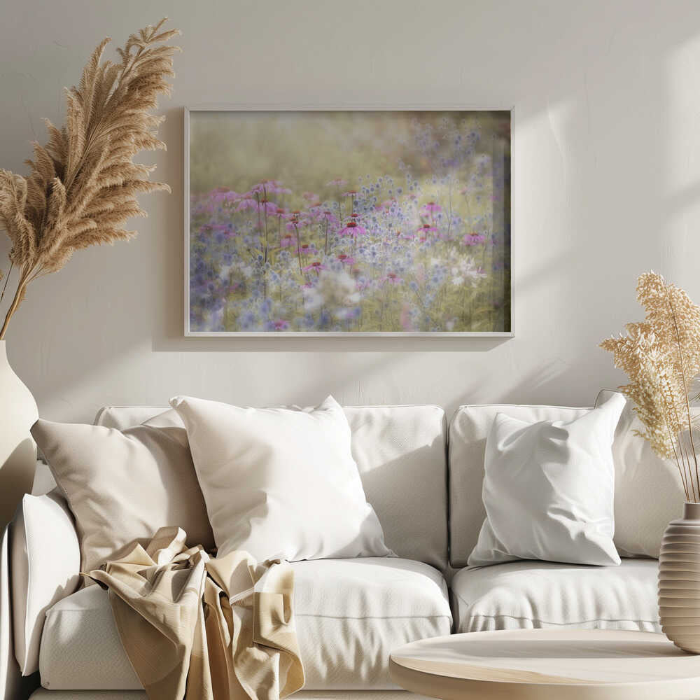 Dreamy Purple Flowers - Floral Photographic Stretched Canvas Poster or Fine Art Print