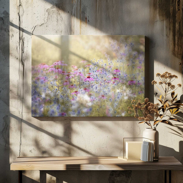 Dreamy Purple Flowers - Floral Photographic Stretched Canvas Poster or Fine Art Print