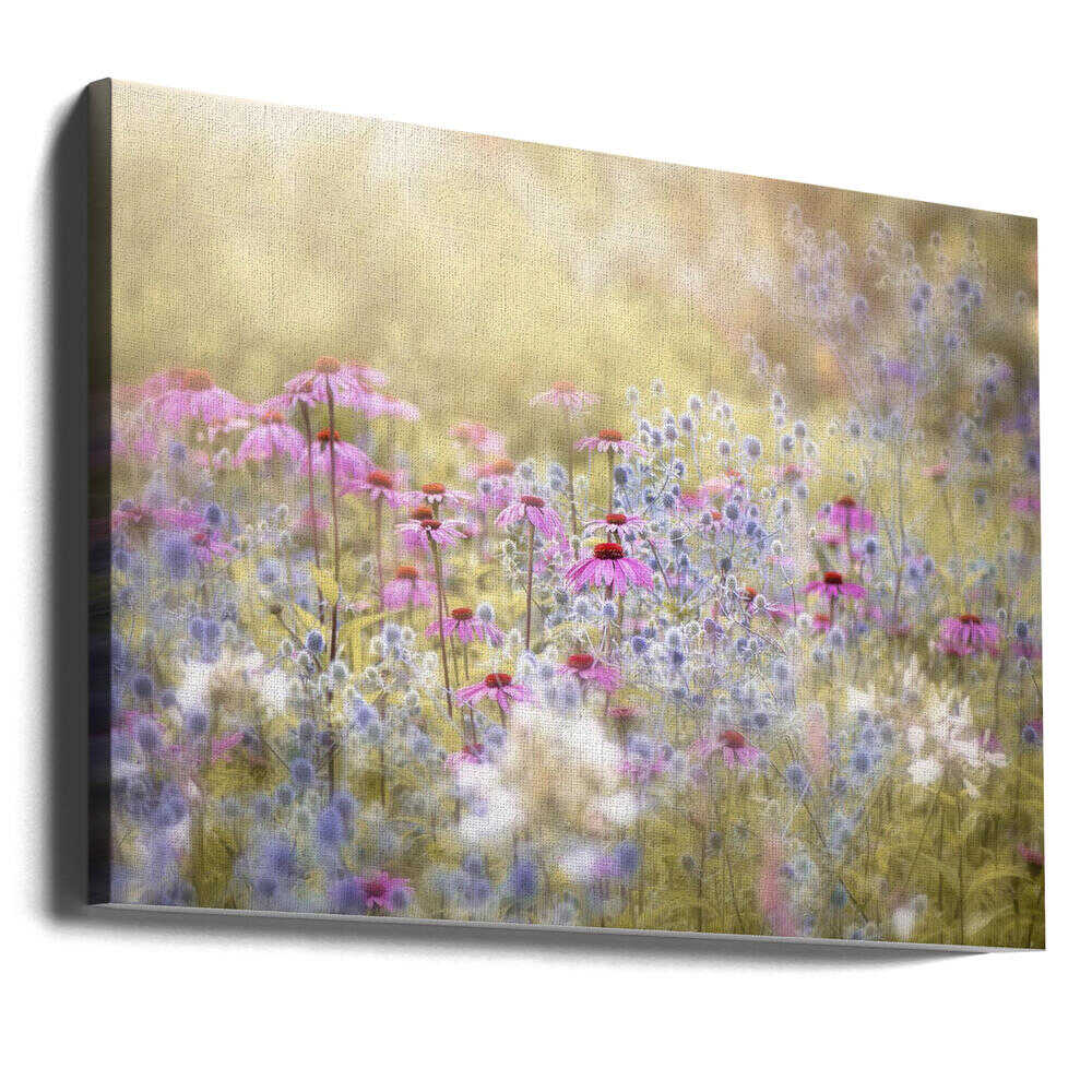 Dreamy Purple Flowers - Floral Photographic Stretched Canvas Poster or Fine Art Print