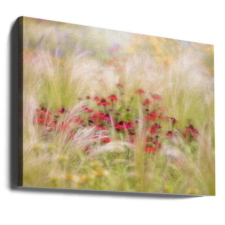 Dreamy Red Flowers - Floral Photographic Stretched Canvas Poster or Fine Art Print