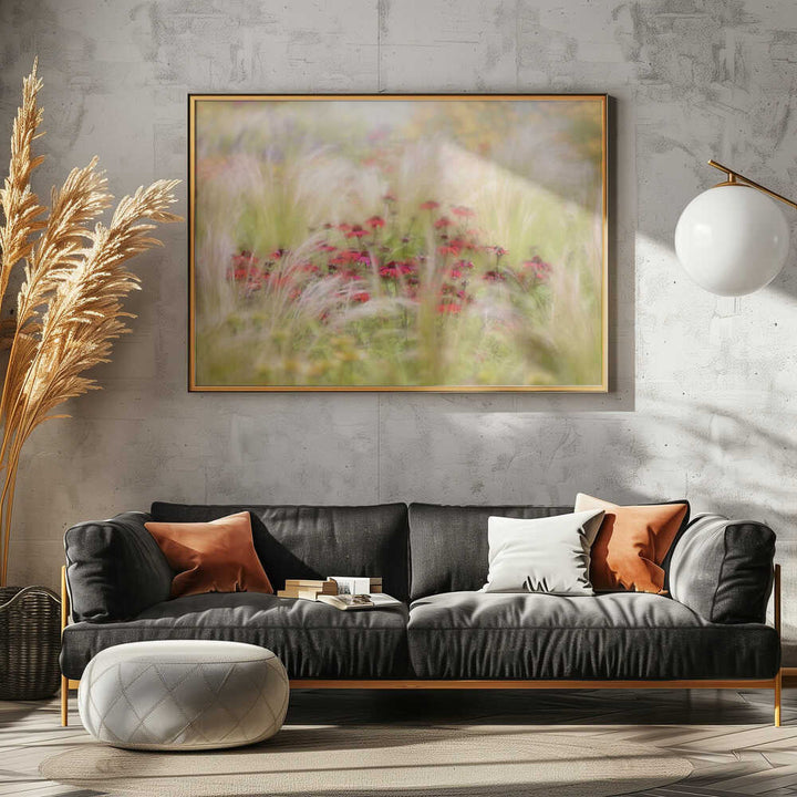 Dreamy Red Flowers - Floral Photographic Stretched Canvas Poster or Fine Art Print