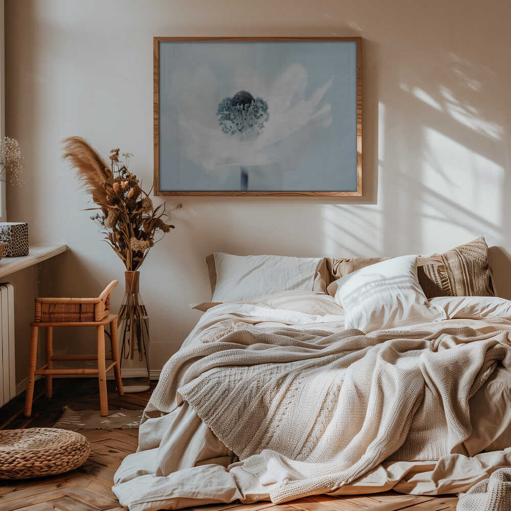 Dreamy White Anemone - Floral Photographic Stretched Canvas Poster or Fine Art Print