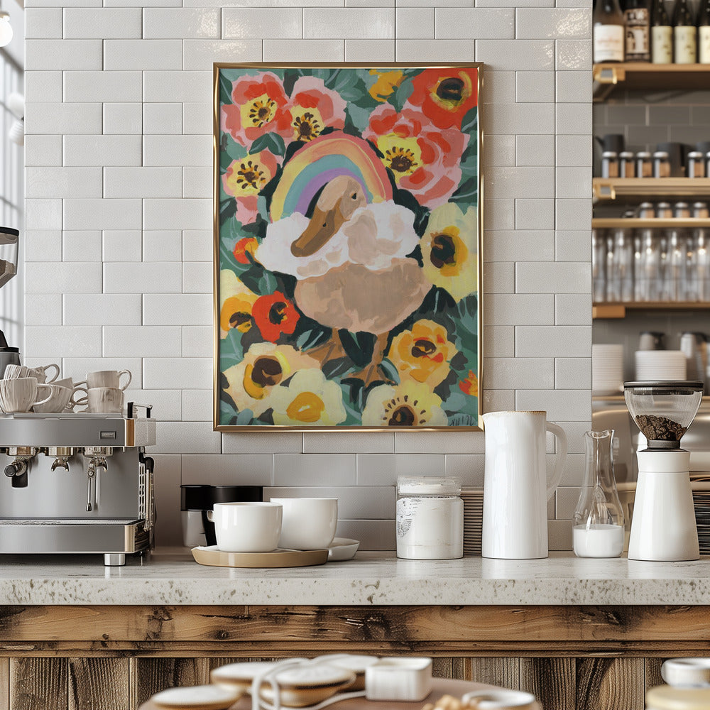 Duck With Rainbow - Stretched Canvas, Poster or Fine Art Print I Heart Wall Art