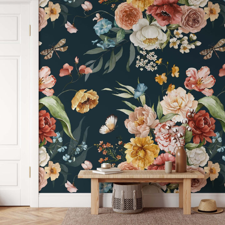 Dutch Florals - Dark - Wallpaper - I Heart Wall Art - Poster Print, Canvas Print or Framed Art Print