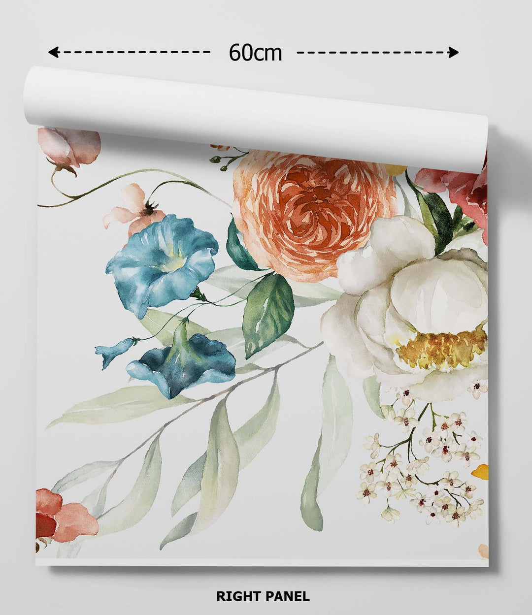 A 60cm wide dutch florals light colourful floral peel and stick wallpaper with peach blue white blossoms and green leaves