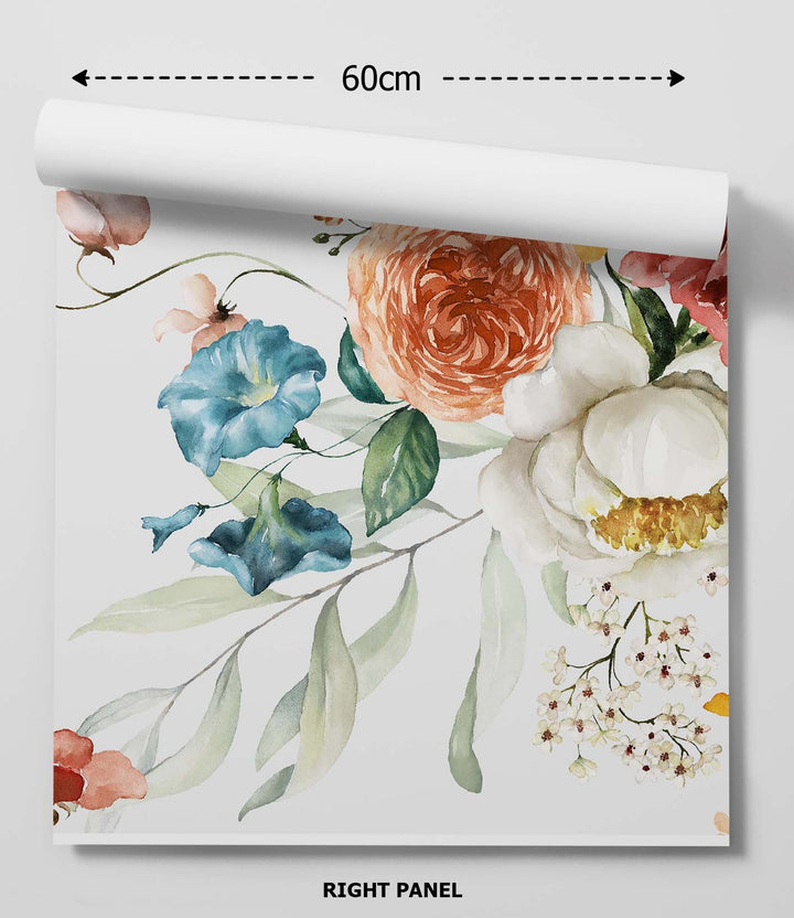 A 60cm wide dutch florals light colourful floral peel and stick wallpaper with peach blue white blossoms and green leaves