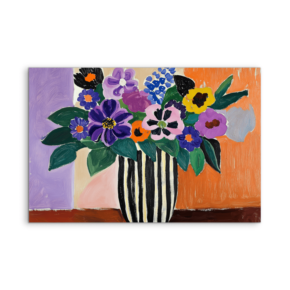 Eccentric Bouquet - Colourful Still Life Vase of Flowers, Stretched Canvas or Wall Art Print - I Heart Wall Art - Poster Print, Canvas Print or Framed Art Print