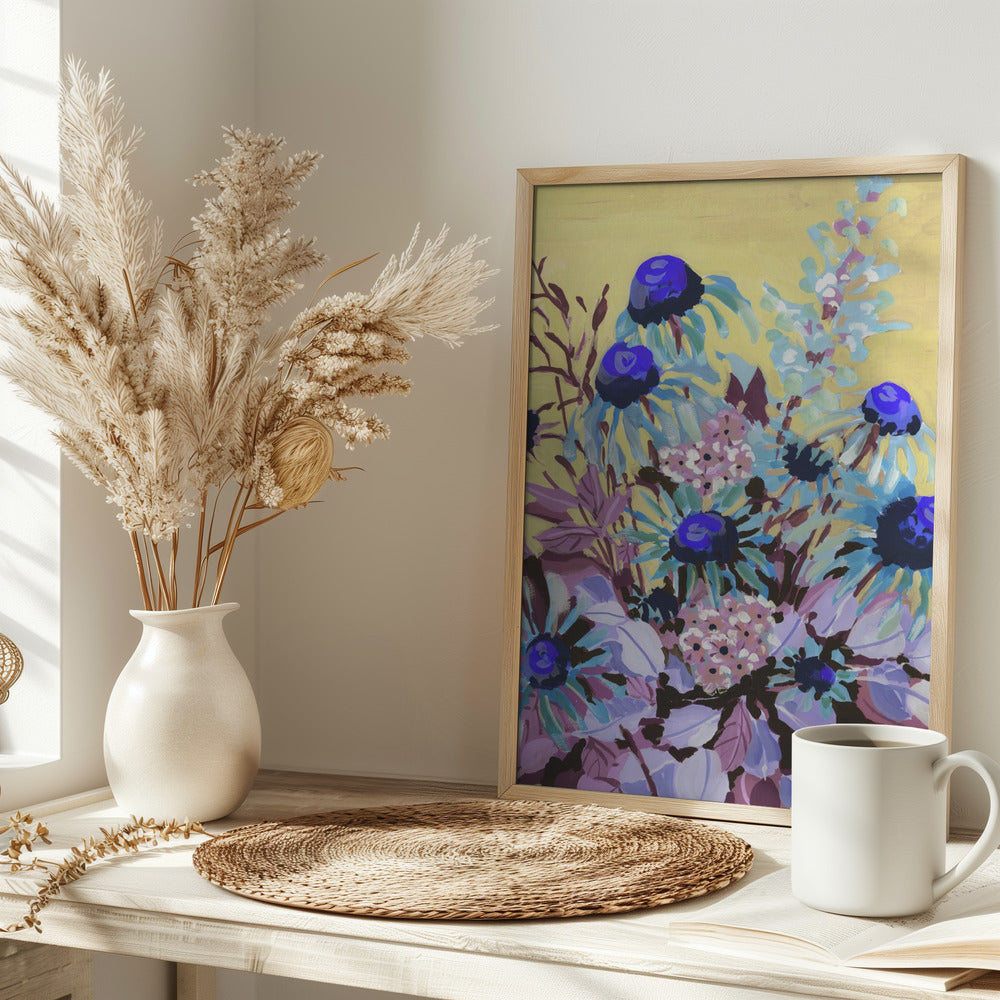 Echinacea Cobalt Blue - Stretched Canvas, Poster or Fine Art Print I Heart Wall Art