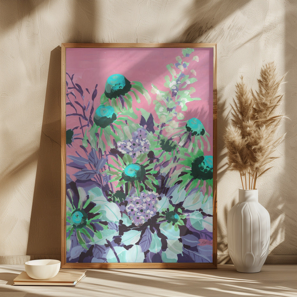 Echinacea pink sky - Stretched Canvas, Poster or Fine Art Print I Heart Wall Art