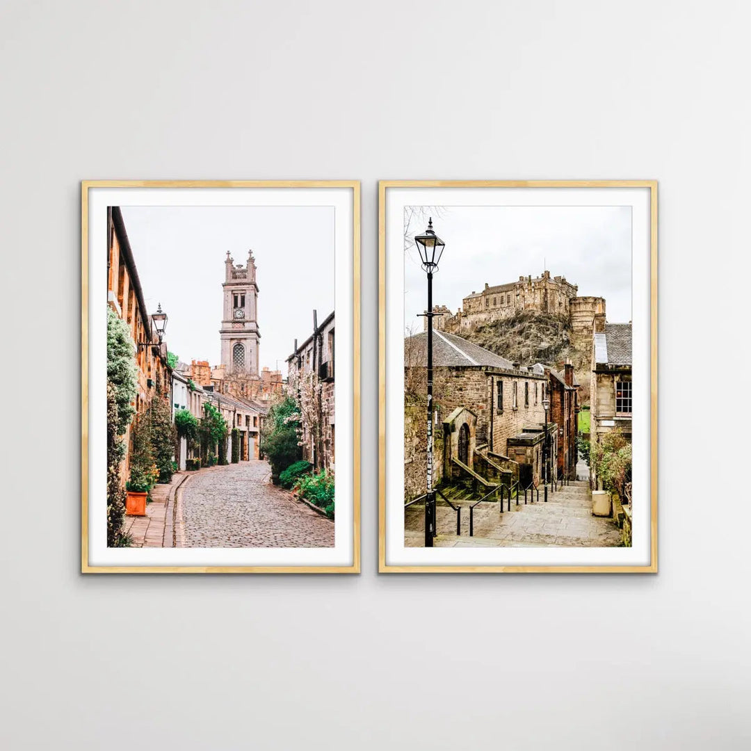 Edinburgh Streets - Two Piece Edinburgh Scotland Scenery Photographic Print Set Diptych - I Heart Wall Art