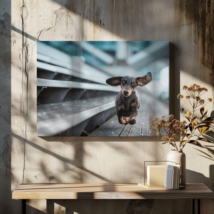 Ein kleiner Hund läuft durch die Welt.... - Stretched Canvas, Poster or Fine Art Print I Heart Wall Art