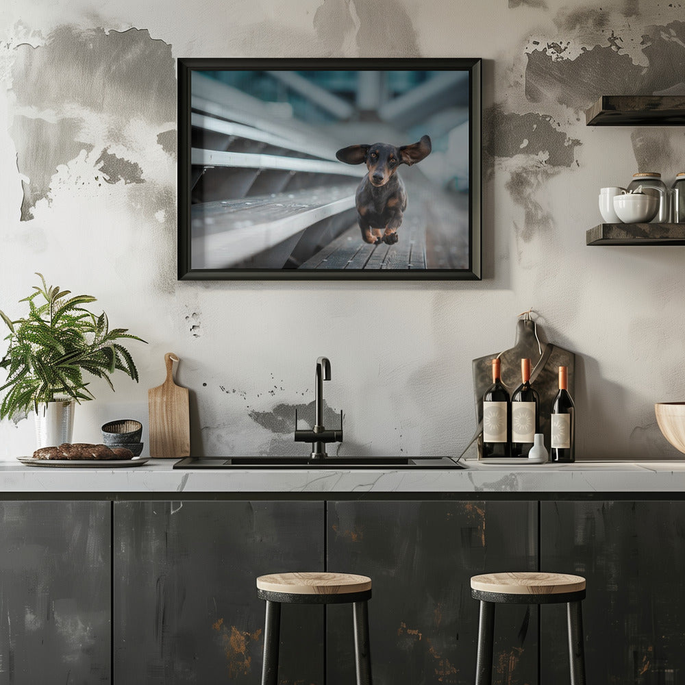 Ein kleiner Hund läuft durch die Welt.... - Stretched Canvas, Poster or Fine Art Print I Heart Wall Art