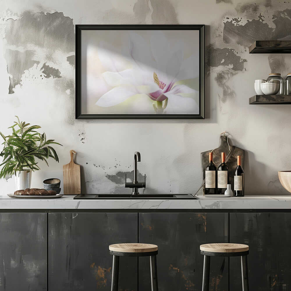 Elegant White Magnolia - Floral Photographic Stretched Canvas Poster or Fine Art Print