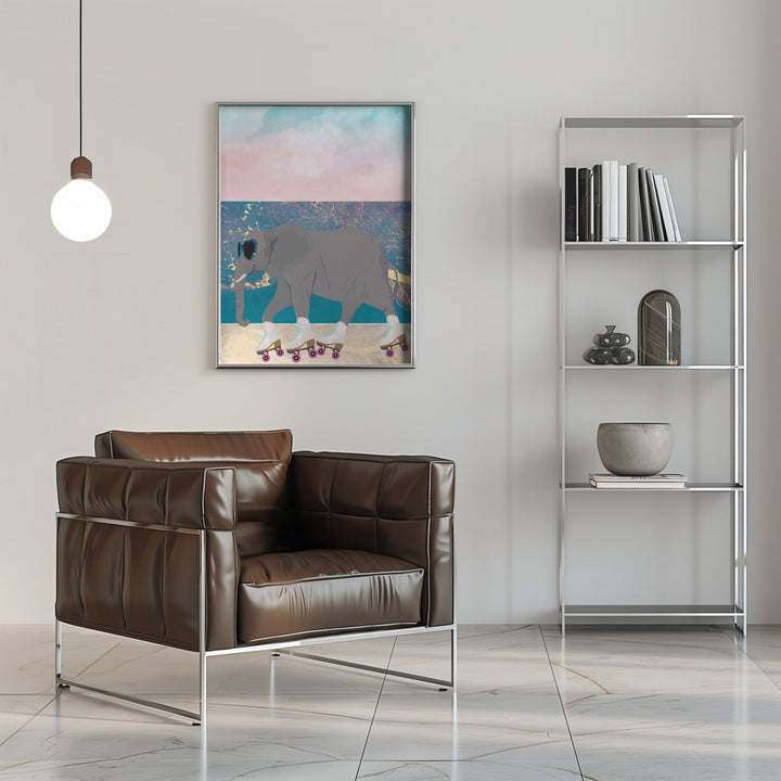Elephant Rollerskating On holiday - Stretched Canvas, Poster or Fine Art Print I Heart Wall Art