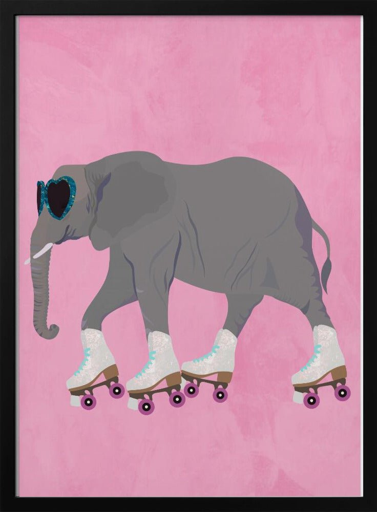 Elephant rollerskating pink - Stretched Canvas, Poster or Fine Art Print - I Heart Wall Art - Poster Print, Canvas Print or Framed Art Print