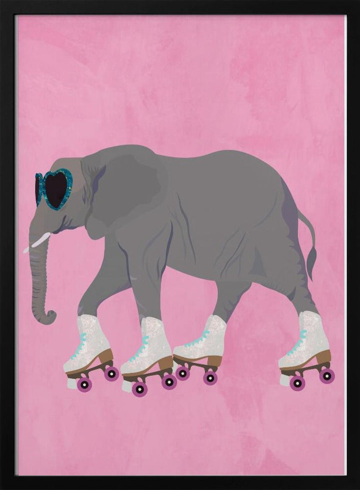 Elephant rollerskating pink - Stretched Canvas, Poster or Fine Art Print - I Heart Wall Art - Poster Print, Canvas Print or Framed Art Print