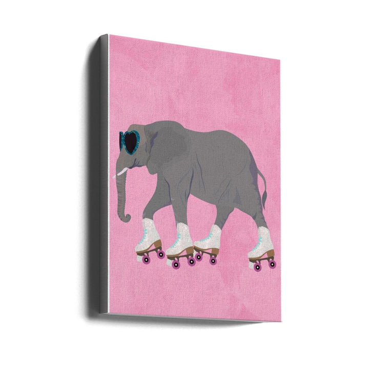 Elephant rollerskating pink - Stretched Canvas, Poster or Fine Art Print - I Heart Wall Art - Poster Print, Canvas Print or Framed Art Print