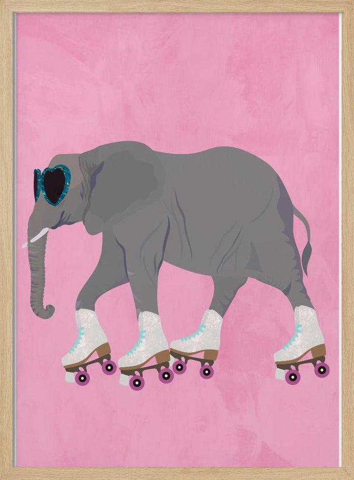 Elephant rollerskating pink - Stretched Canvas, Poster or Fine Art Print - I Heart Wall Art - Poster Print, Canvas Print or Framed Art Print