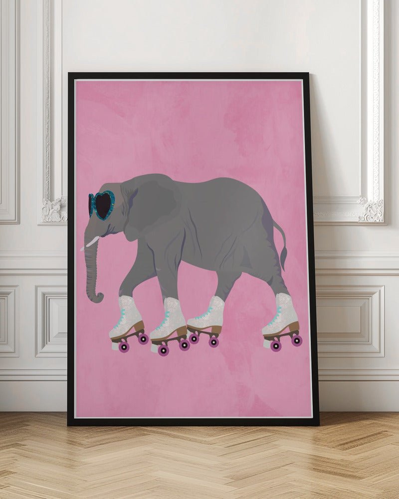 Elephant rollerskating pink - Stretched Canvas, Poster or Fine Art Print - I Heart Wall Art - Poster Print, Canvas Print or Framed Art Print