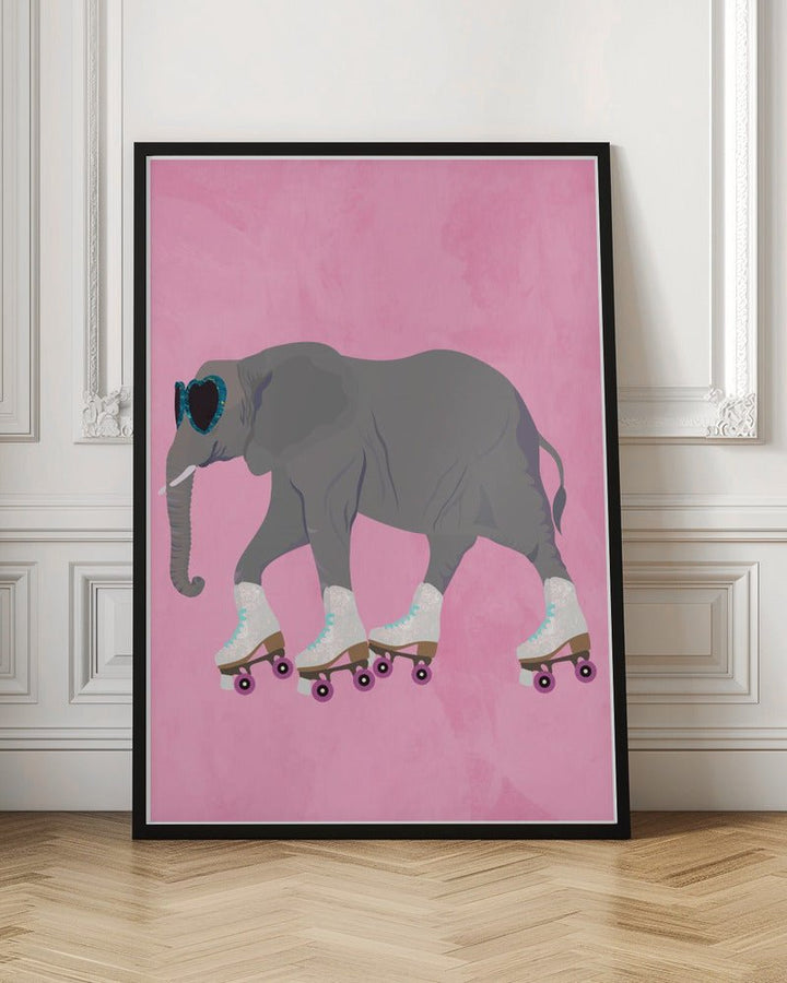 Elephant rollerskating pink - Stretched Canvas, Poster or Fine Art Print - I Heart Wall Art - Poster Print, Canvas Print or Framed Art Print