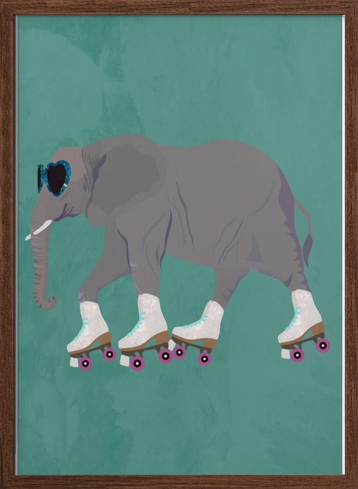 Elephant Rollerskating teal - Stretched Canvas, Poster or Fine Art Print - I Heart Wall Art - Poster Print, Canvas Print or Framed Art Print