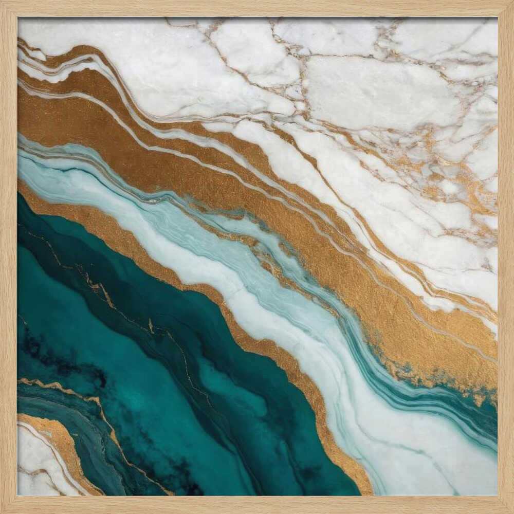 Emerald Gold Marble Flow - Square Stretched Canvas, Poster or Fine Art Print - I Heart Wall Art - Poster Print, Canvas Print or Framed Art Print