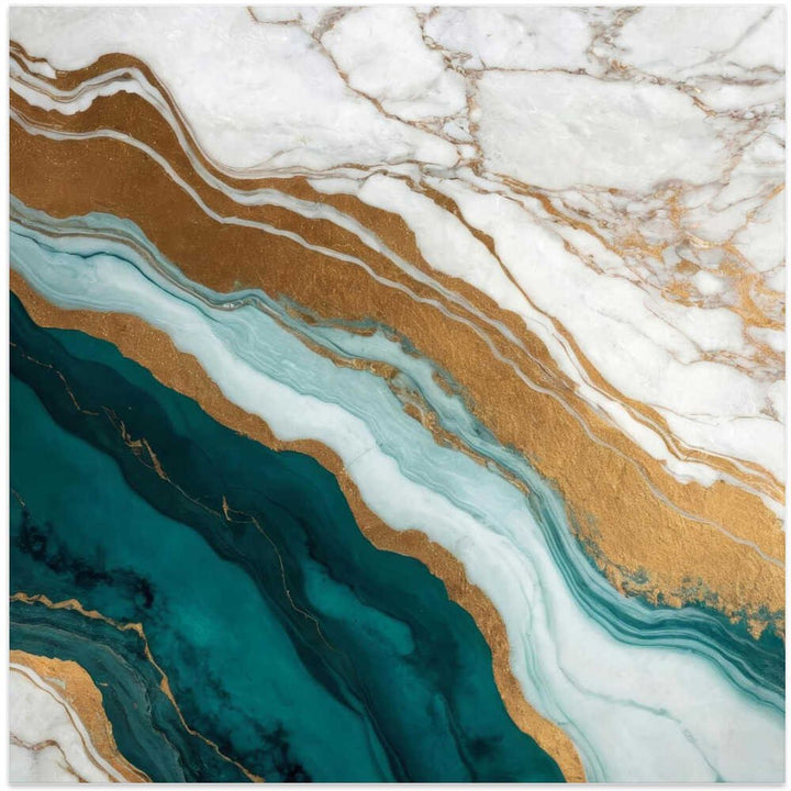 Emerald Gold Marble Flow - Square Stretched Canvas, Poster or Fine Art Print - I Heart Wall Art - Poster Print, Canvas Print or Framed Art Print