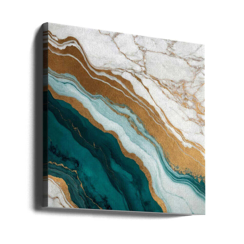 Emerald Gold Marble Flow - Square Stretched Canvas, Poster or Fine Art Print - I Heart Wall Art - Poster Print, Canvas Print or Framed Art Print
