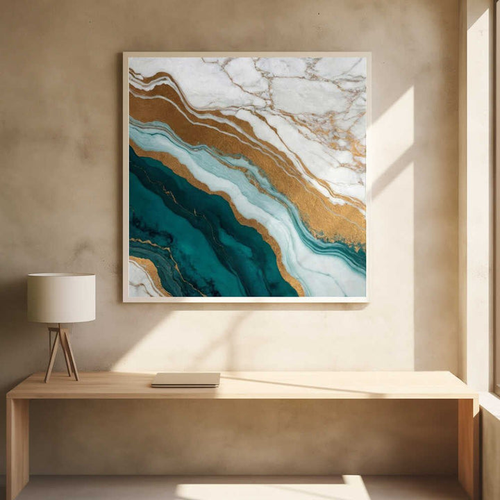 Emerald Gold Marble Flow - Square Stretched Canvas, Poster or Fine Art Print - I Heart Wall Art - Poster Print, Canvas Print or Framed Art Print
